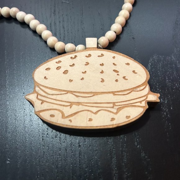 GoodWood NYC Cheeseburger Necklace Wooden Pendant Wooden Beaded - Picture 2 of 4